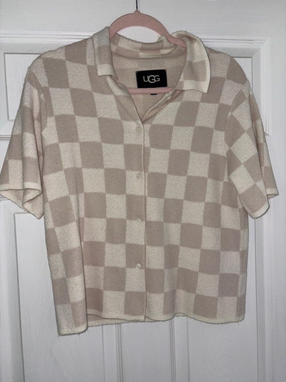 UGG Women’s Cream and Beige Check Short Sleeve Button Shirt